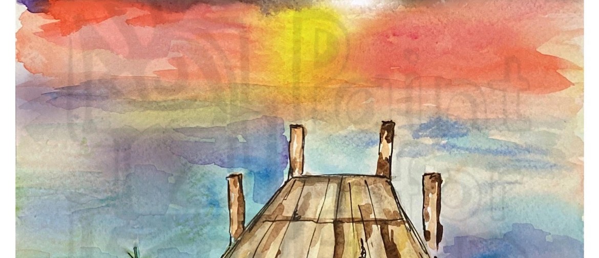 Watercolour Pier At Sunset – Dine In Painting Fun