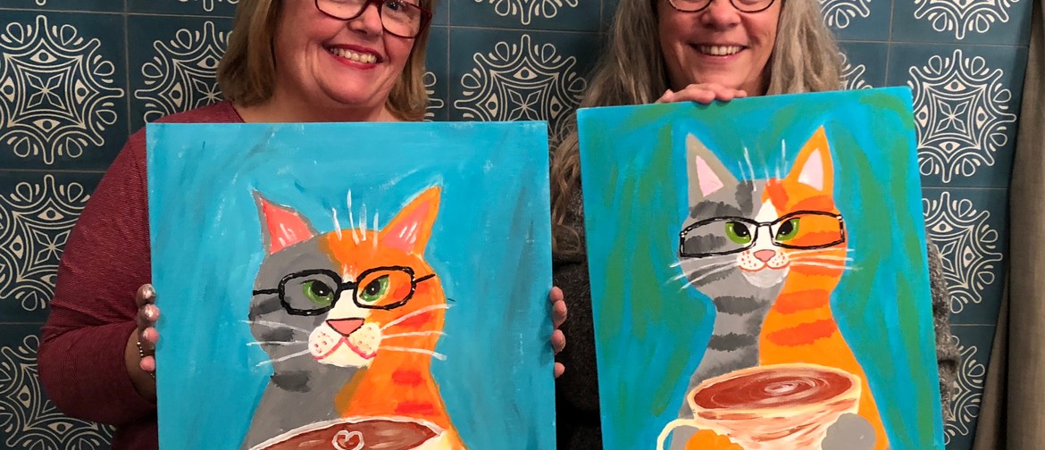 Coffee Cool Cat - Online Wine and Paint Class - Fun At Home