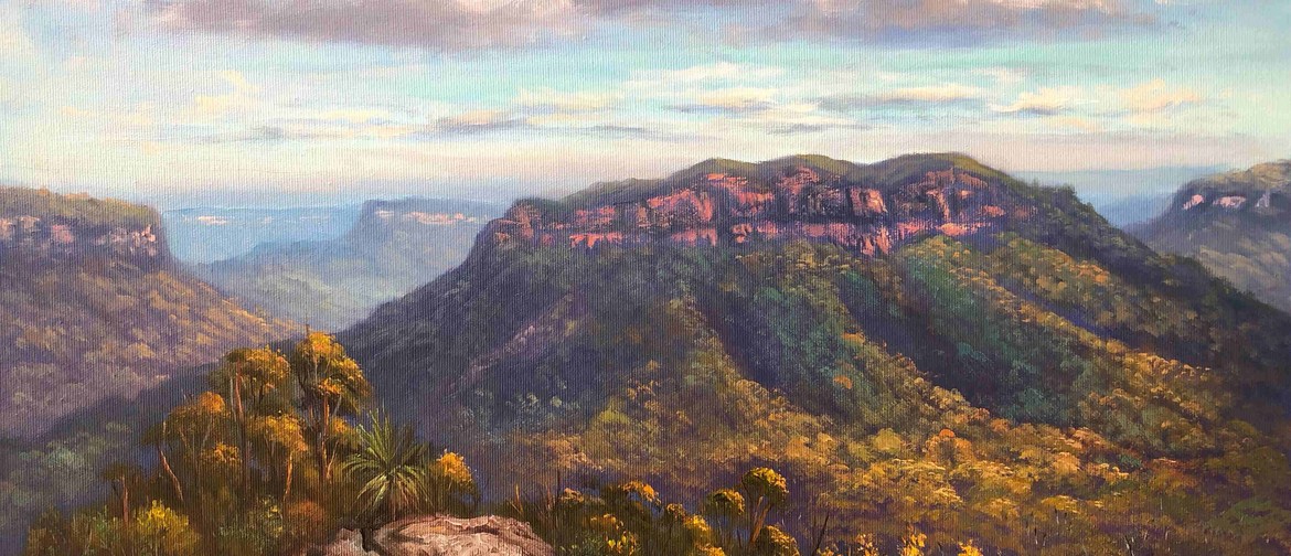 Painting a view of Mount Solitary, Blue Mountains