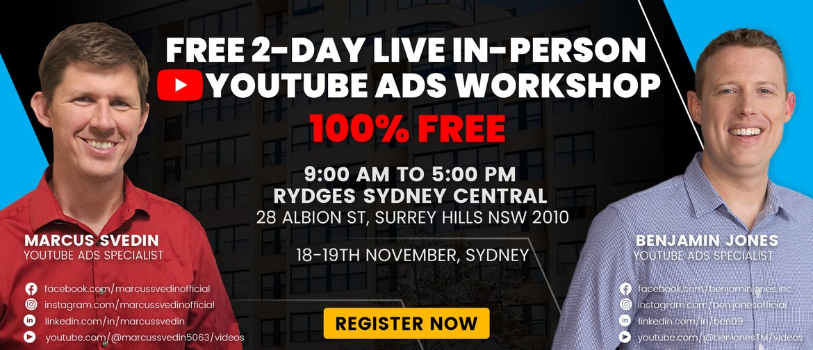 2-Day YouTube Ads For Profit Workshop (In-Person) - Sydney