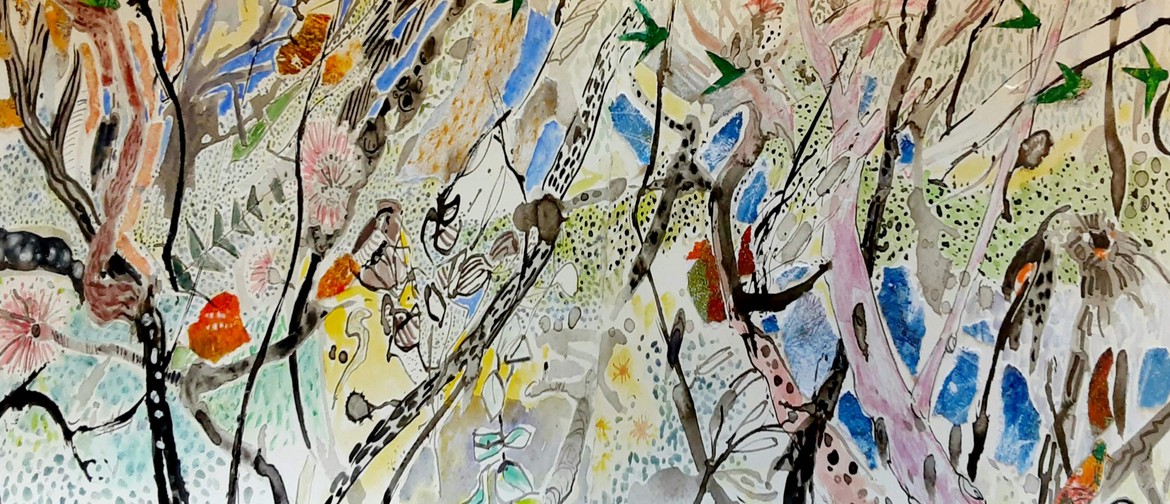 Image 1. by Carmen Beezley-Drake 'Flights through the forest' Ink, Collage and Watercolour