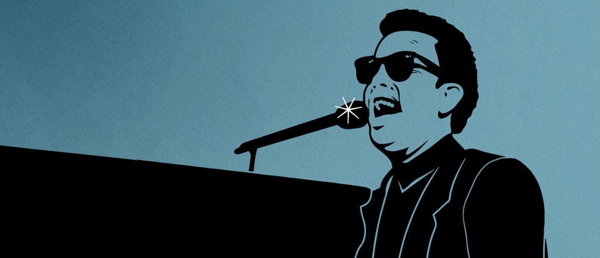 Piano Man: Celebrating the Music of Billy Joel A graphic line image of Billy Joel, wearing a suit, sunglasses and singing into a microphone whilst sitting in front of a piano