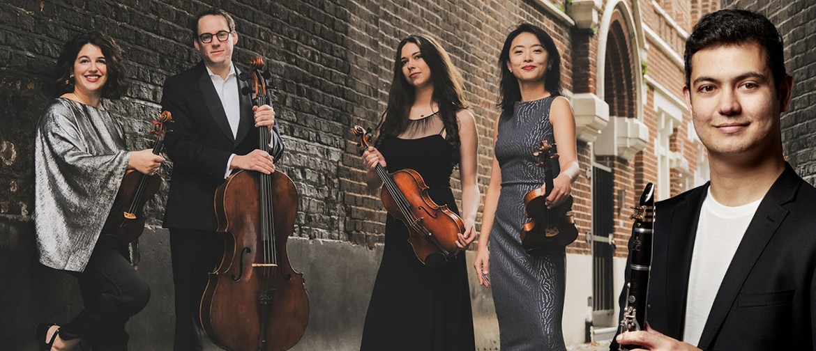 Image of London’s Doric String Quartet with Australian clarinettist Lloyd Van’t Hoff.